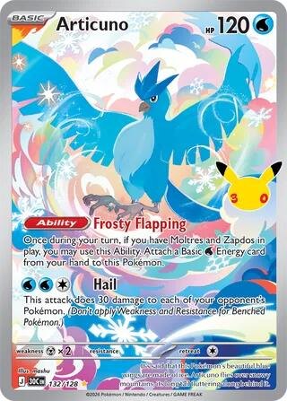 Articuno - 132/128 - ME: 30th Celebration (30C) (NM)