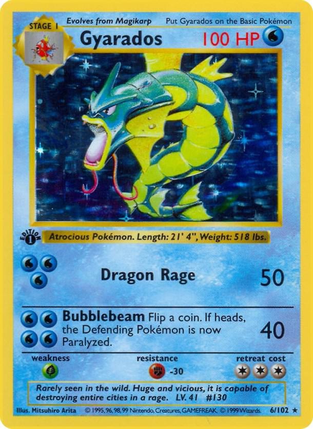 Gyarados (Unlimited Holofoil) - 006/102 - Base Set (Shadowless) (BSS) (HP)