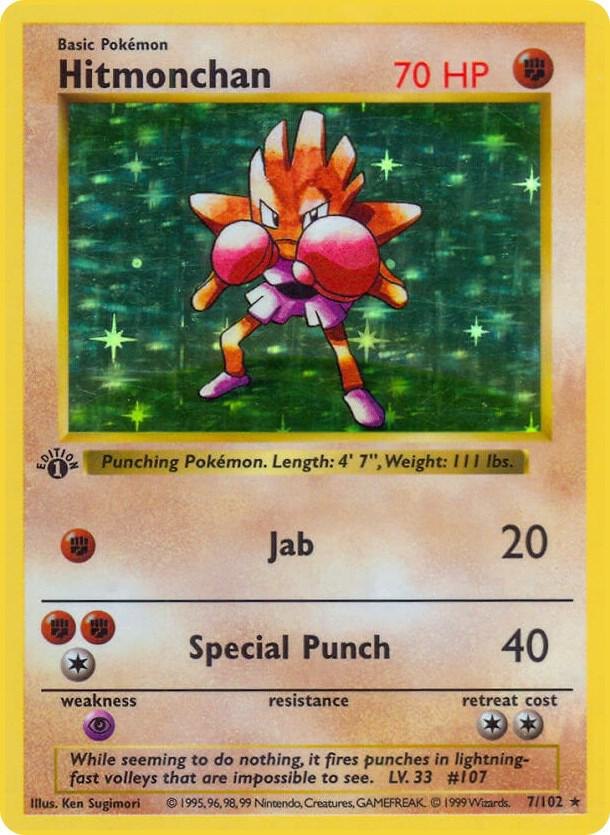 Hitmonchan (Unlimited Holofoil) - 007/102 - Base Set (Shadowless) (BSS) (MP)