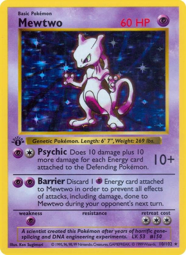 Mewtwo (Unlimited Holofoil) - 010/102 - Base Set (Shadowless) (BSS) (MP)